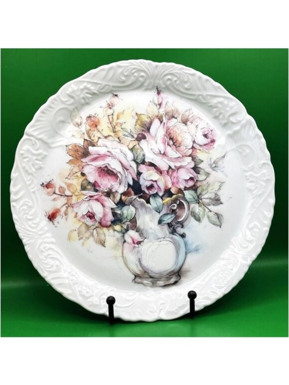 Liette Floribunda Roses Peonies Floral Plate Hand Painted Cottagecore 9" Dish